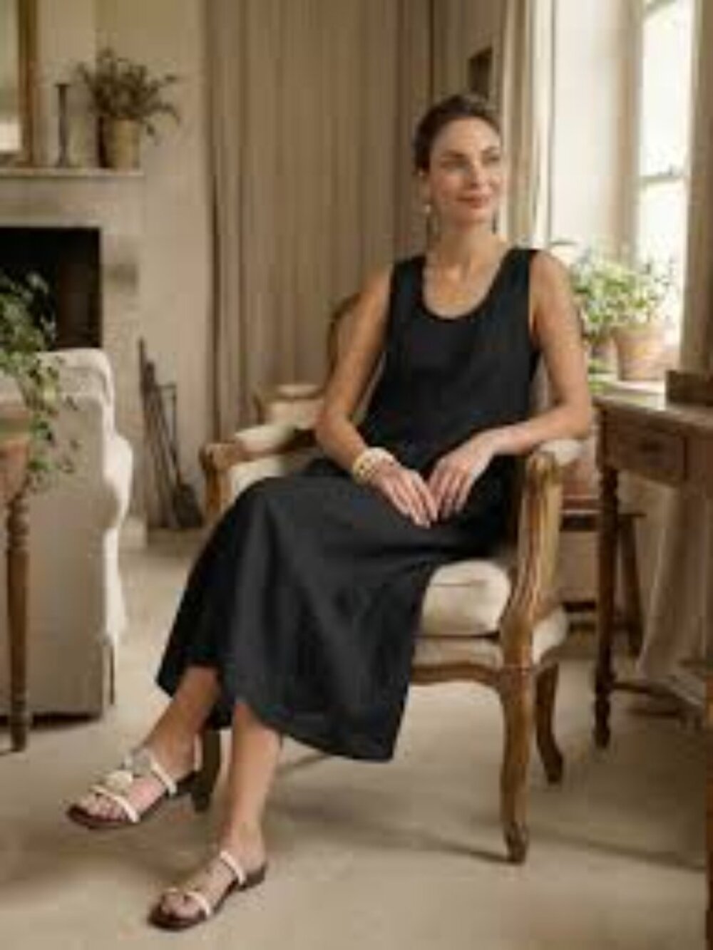 Lintico Black 100% Linen Swing Beach Tank midi  Dress GIANA size XXL/XL - Picture 2 of 9